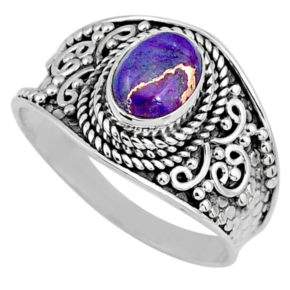 925 silver 2.09cts purple copper turquoise solitaire ring jewelry size 9 r58548