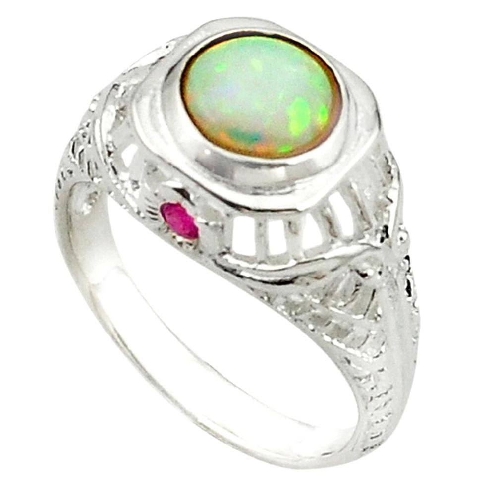 925 silver rainbow australian opal (lab) ruby quartz ring size 8 c15758