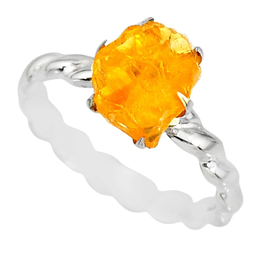 925 silver 2.25cts raw citrine rough solitaire ring jewelry size 8.5 r79367