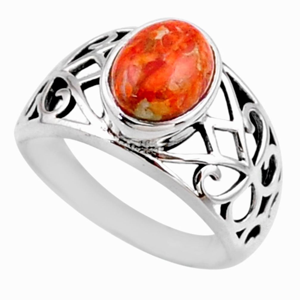 925 silver 3.23cts red copper turquoise solitaire ring jewelry size 7 r54670