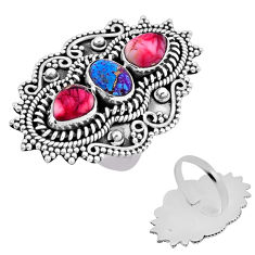925 silver 6.02cts red rose dahlia purple copper turquoise ring size 6.5 n49230