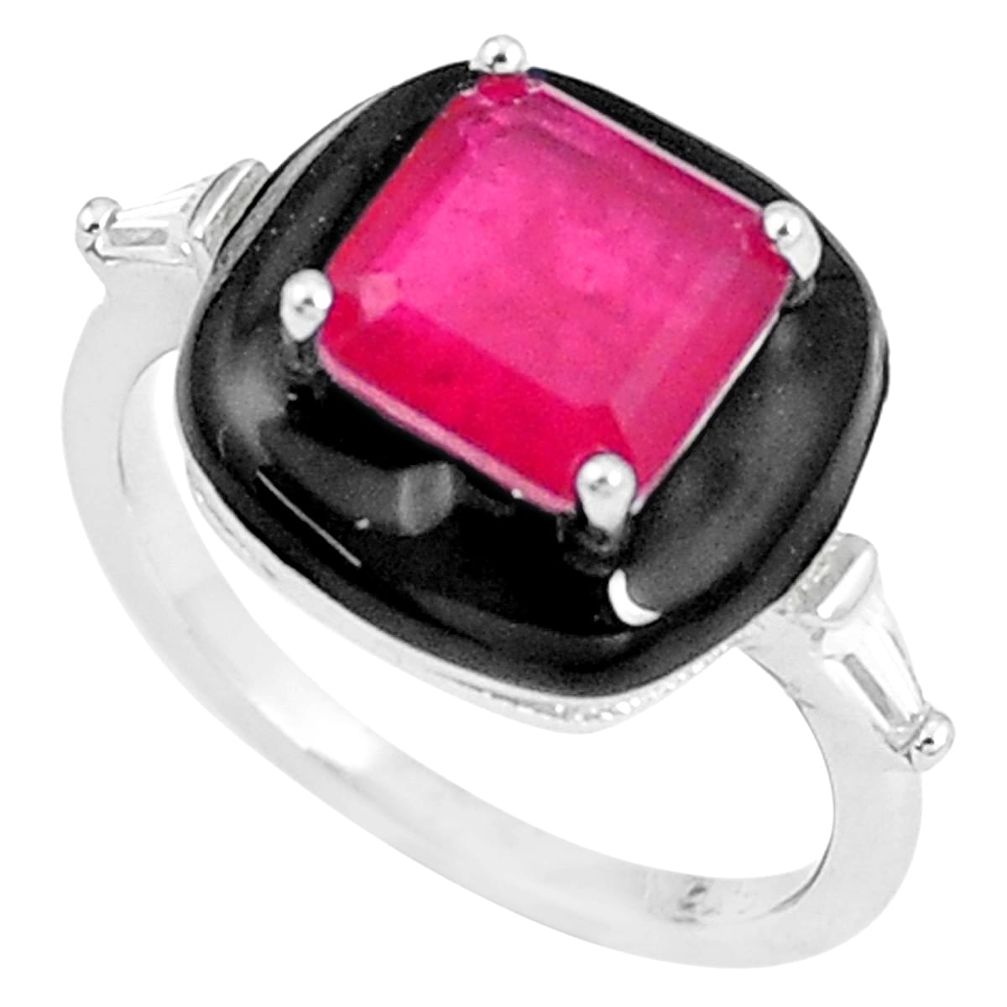 925 silver 33.12cts red ruby (lab) topaz enamel solitaire ring size 7 c23586