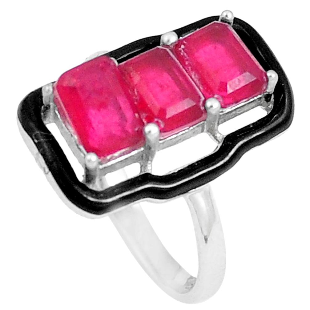 925 silver 4.89cts red ruby (lab) topaz enamel solitaire ring size 8 c23591