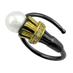 925 silver 3.26cts rhodium natural pearl gold adjustable ring size 6 y30899