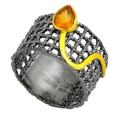 925 silver 1.56cts rhodium natural yellow citrine gold ring size 9.5 u88243