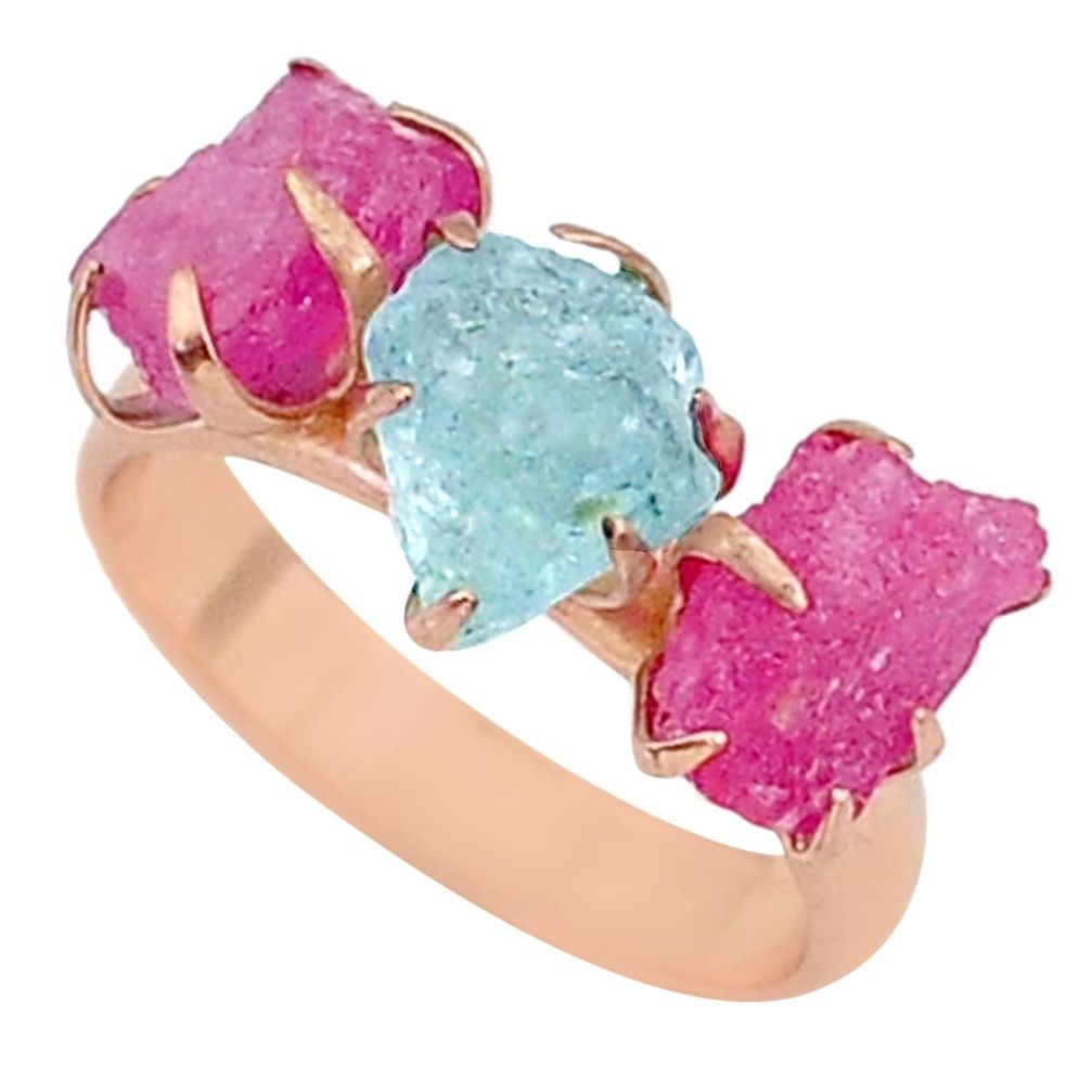 9.71cts ruby aquamarine raw 14k rose gold ring size 7 t34932