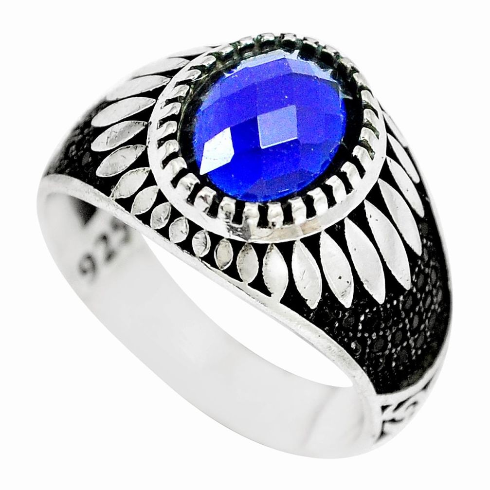 925 silver 3.61cts blue sapphire quartz oval topaz mens ring size 10.5 c11500