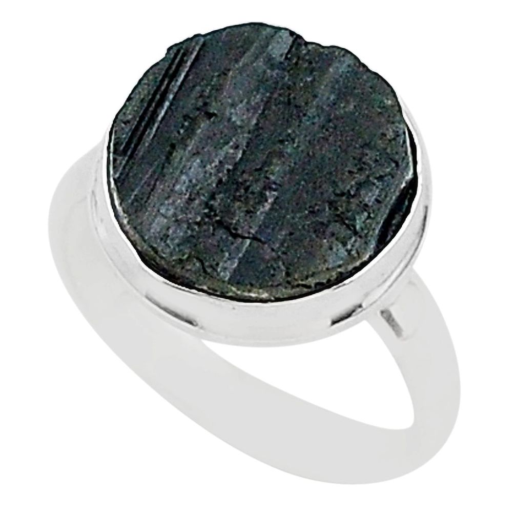 925 silver schorl grounding black tourmaline raw solitaire ring size 9 r96697