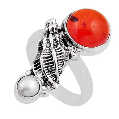 925 silver 4.50cts shell natural orange baltic amber pearl ring size 6.5 n26069