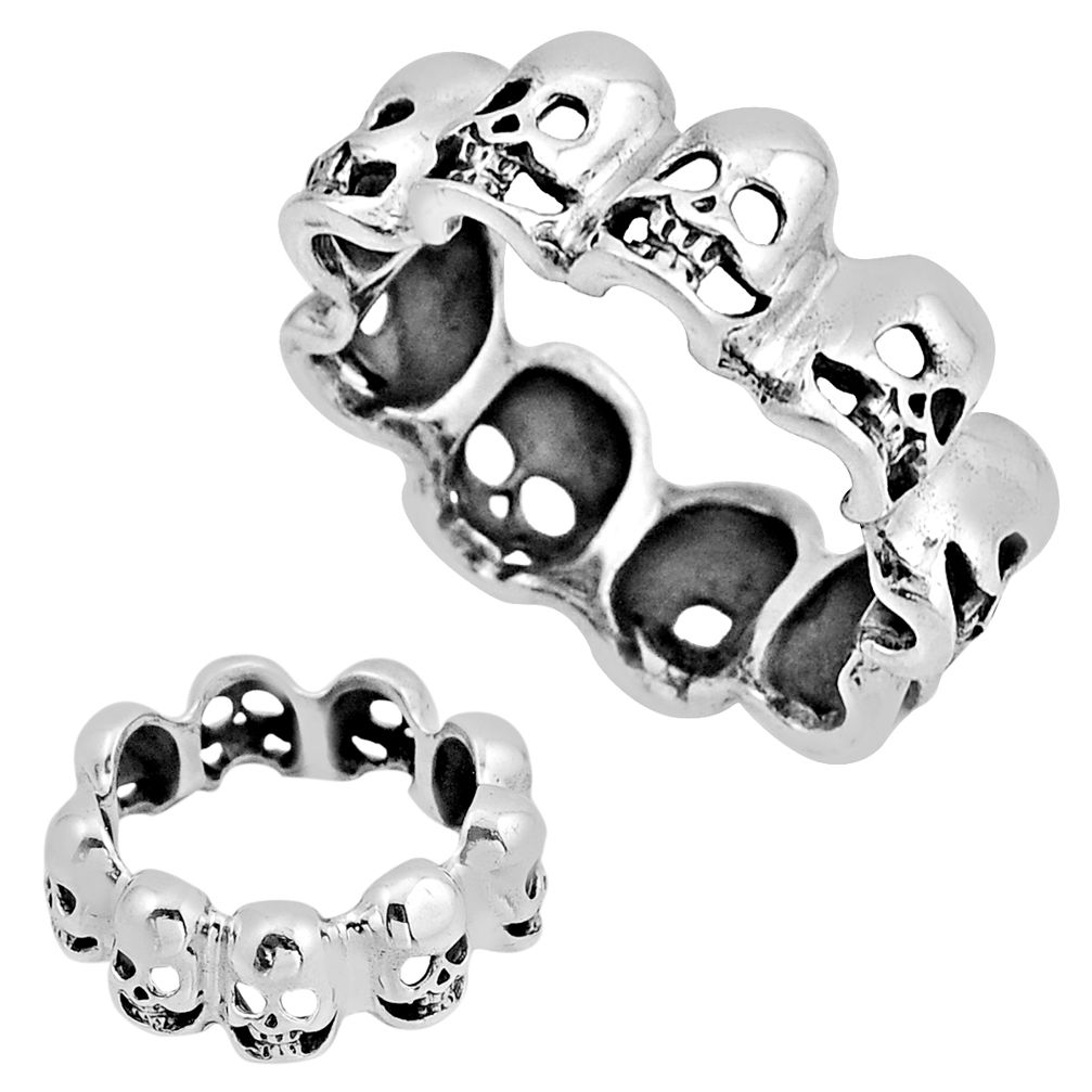925 silver 8.23gms skull indonesian bali style solid band ring size 10.5 c33862