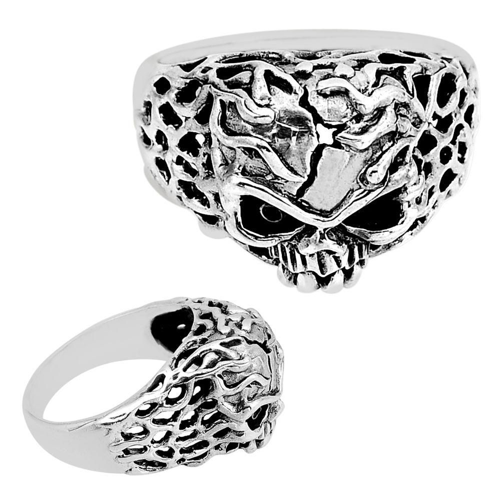 925 silver 12.61gms skull indonesian bali style solid fancy ring size 9.5 c33810