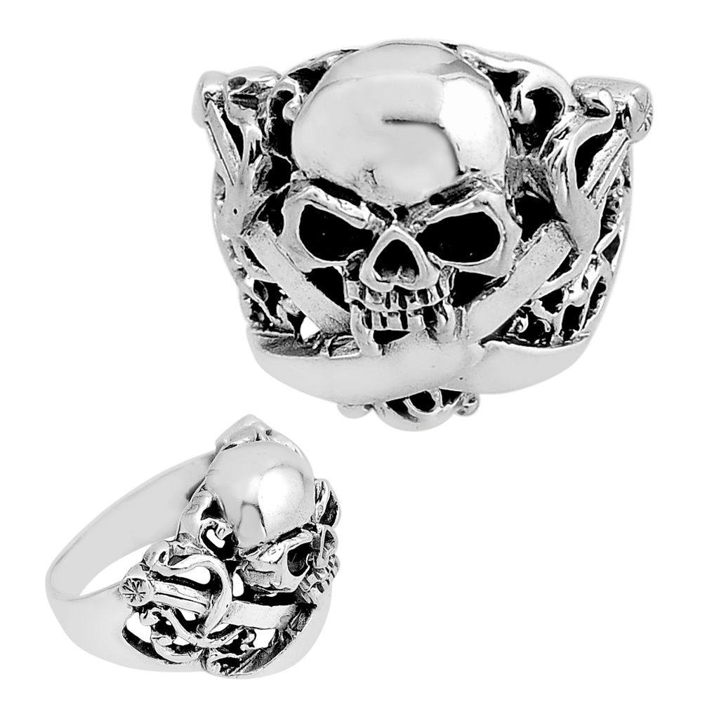 925 silver 12.27gms skull indonesian bali style solid fancy ring size 12 c33820