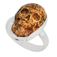 925 silver 9.23cts skull natural brown picture jasper fancy ring size 7.5 n6676