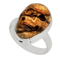 925 silver 9.61cts skull natural brown picture jasper fancy ring size 6.5 n6678