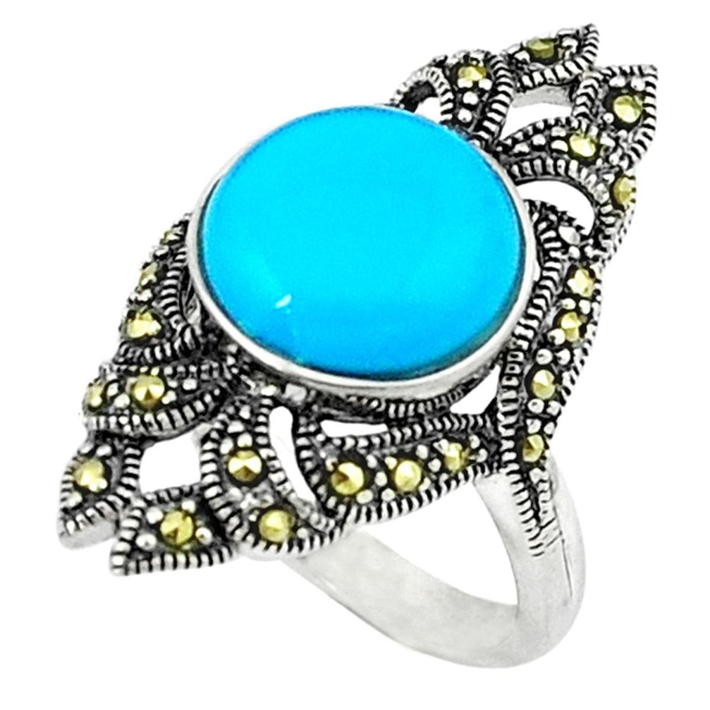 925 silver blue sleeping beauty turquoise fine marcasite ring size 6.5 c18737