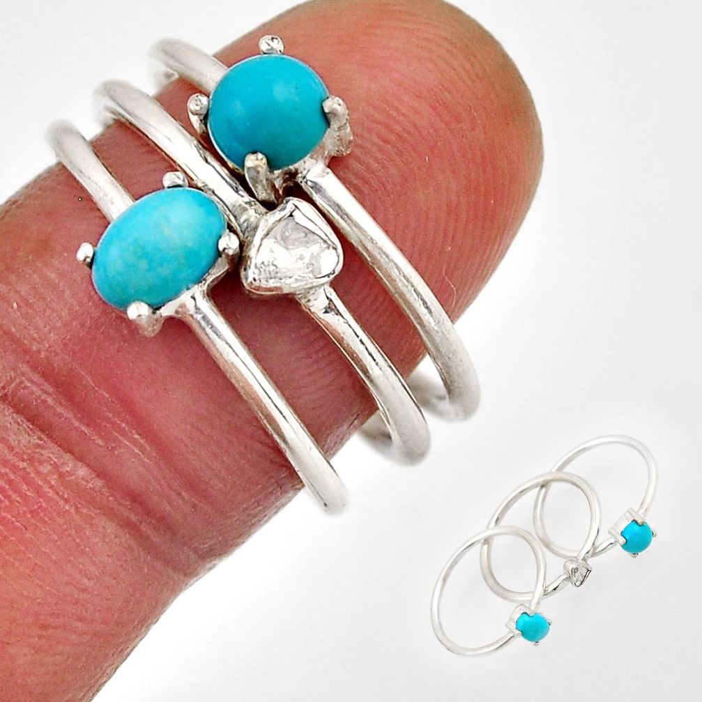 925 silver sleeping beauty turquoise uncut diamond flat 3 rings size 7.5 n3723