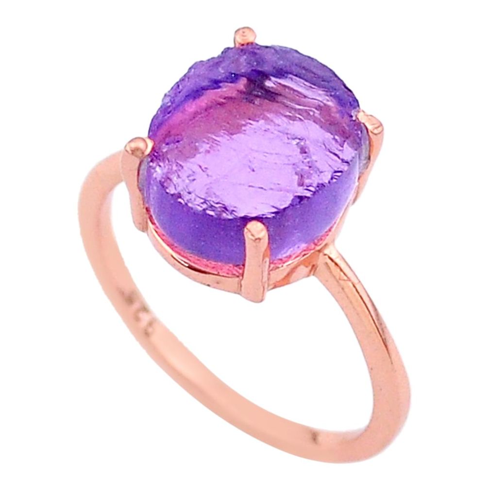 Handmade 5.22cts solitaire amethyst raw 14k rose gold ring size 8 t33266