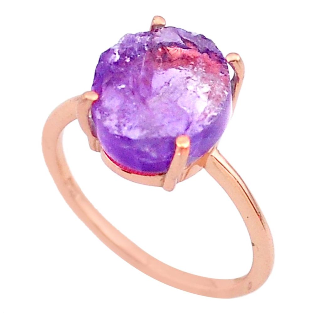 Handmade 4.91cts solitaire amethyst raw 14k rose gold ring size 9 t33274