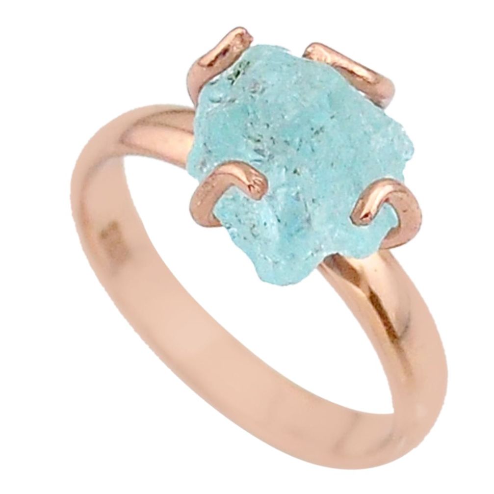 925 silver 5.42cts solitaire aquamarine rough 14k rose gold ring size 8 t36857