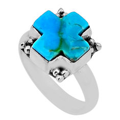 925 silver 6.27cts solitaire arizona mohave turquoise cross ring size 7 n31563