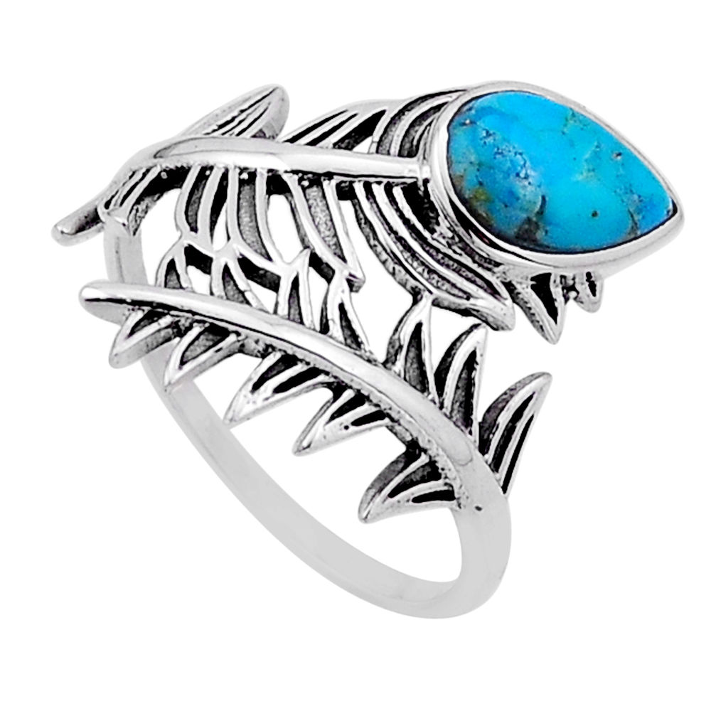 925 silver 1.98cts solitaire arizona mohave turquoise feather ring size 8 n54798