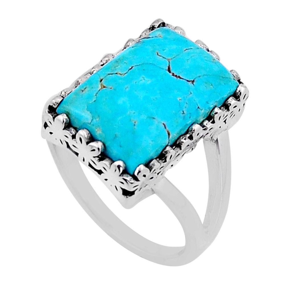 925 silver 7.24cts solitaire arizona mohave turquoise octagan ring size 8 n54263