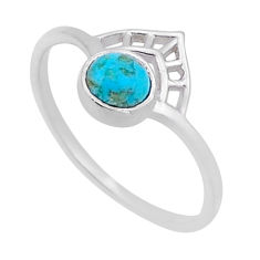 925 silver 0.61cts solitaire arizona mohave turquoise round ring size 7.5 n54279