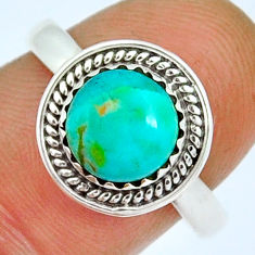 925 silver 3.07cts solitaire arizona mohave turquoise round ring size 8.5 y4837