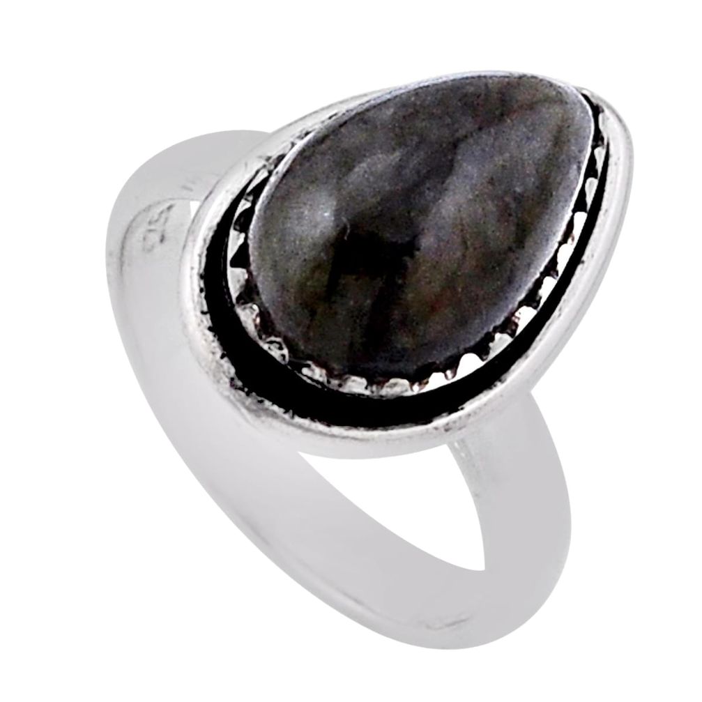 925 silver 5.52cts solitaire black onyx pear adjustable ring size 6.5 n46580