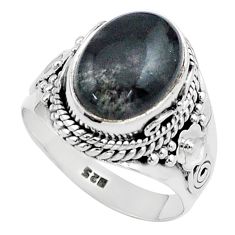 925 silver 6.99cts solitaire black tourmaline rutile flower ring size 9.5 u24835