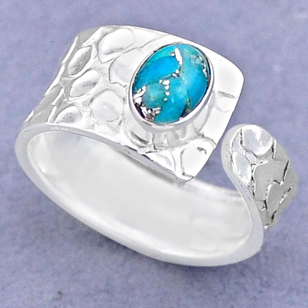 925 silver 1.42cts solitaire blue copper turquoise adjustable ring size 8 t47303