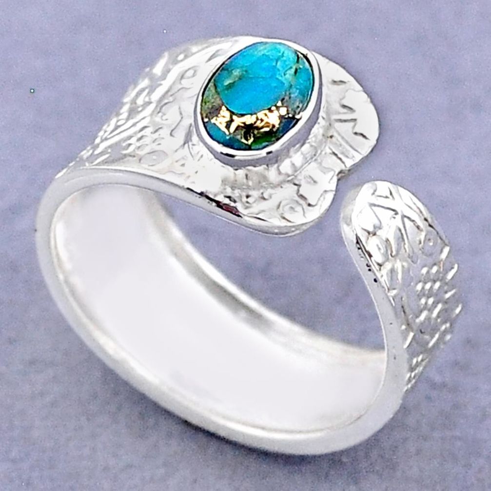 925 silver 1.42cts solitaire blue copper turquoise adjustable ring size 8 t47409