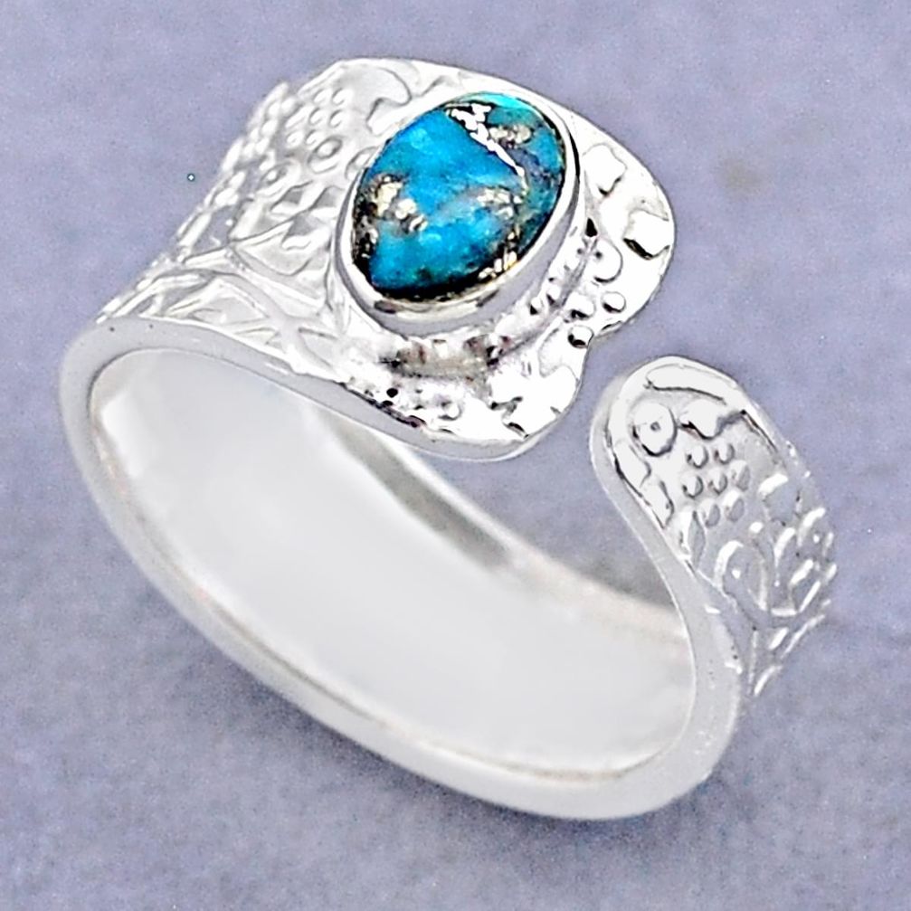 925 silver 1.42cts solitaire blue copper turquoise adjustable ring size 8 t47413