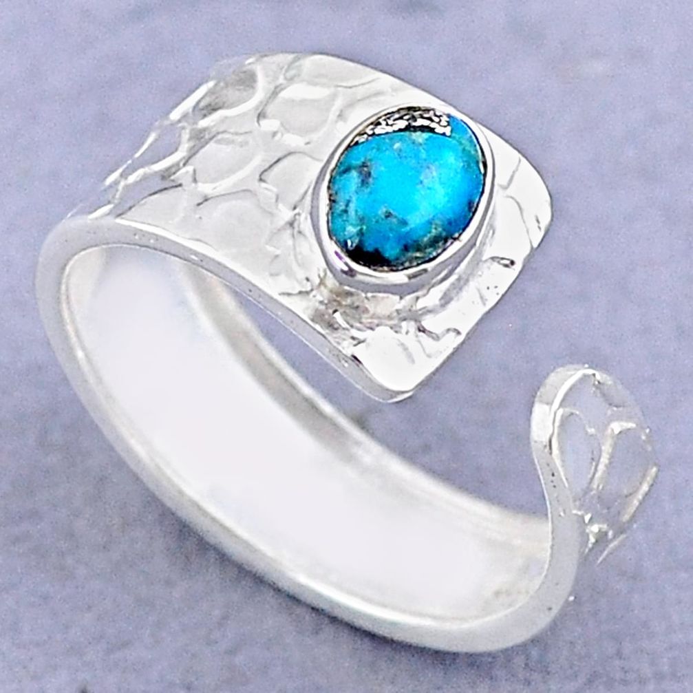 925 silver 1.42cts solitaire blue copper turquoise adjustable ring size 8 t47452