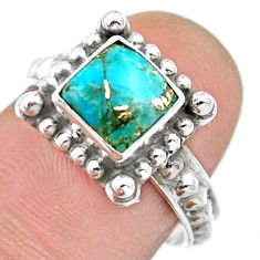 925 silver 2.51cts solitaire blue copper turquoise square ring size 7 u13224