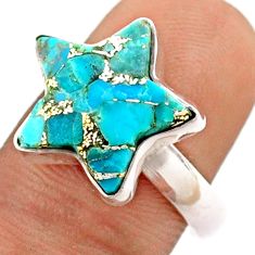 925 silver 7.29cts solitaire blue copper turquoise star fish ring size 8 t76092