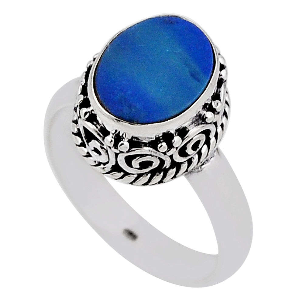 925 silver 2.42cts solitaire blue doublet opal australian ring size 6.5 n34373