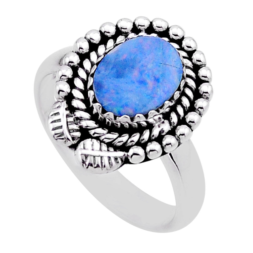 925 silver 2.06cts solitaire blue doublet opal australian ring size 7.5 n53822