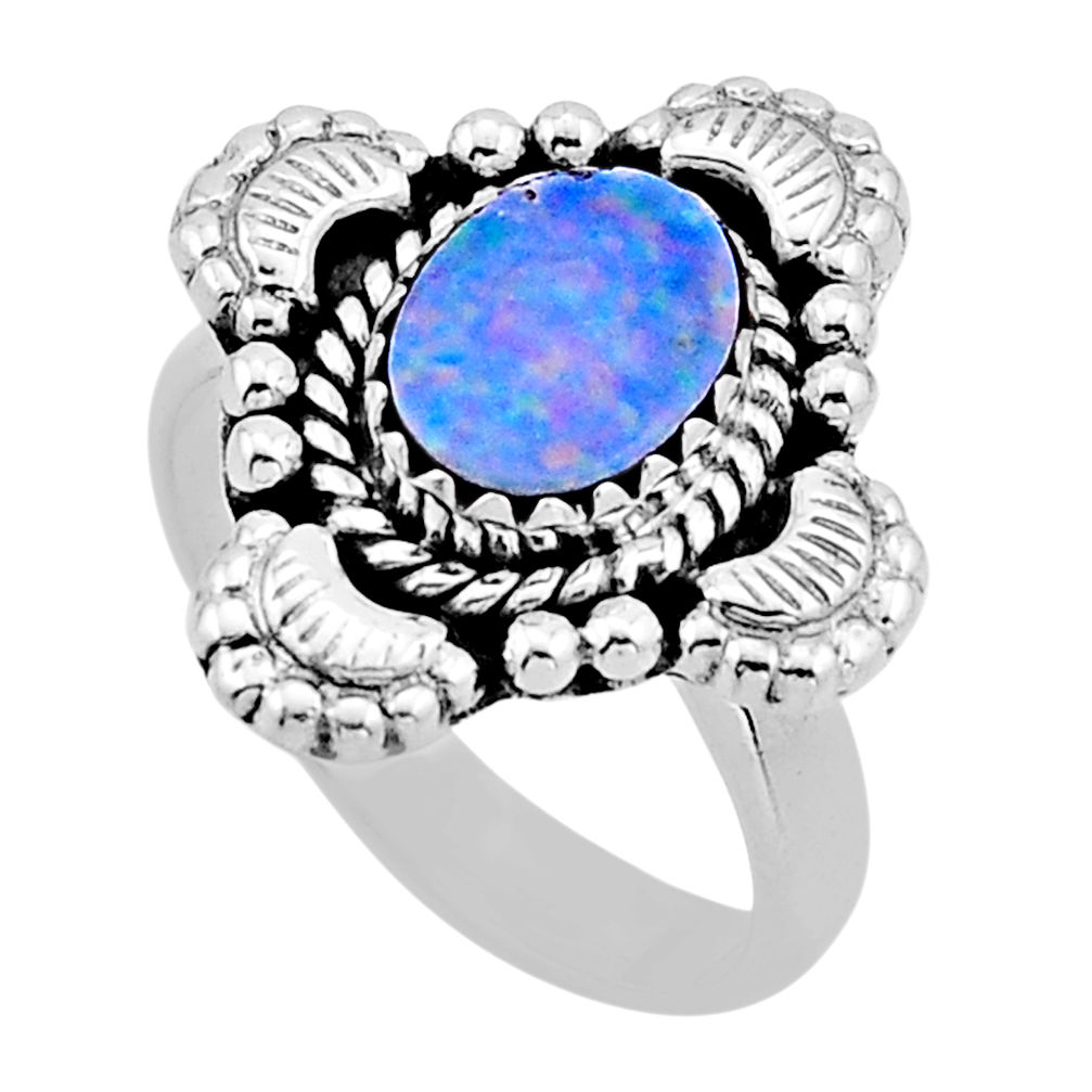 925 silver 2.01cts solitaire blue doublet opal australian ring size 7.5 n53972