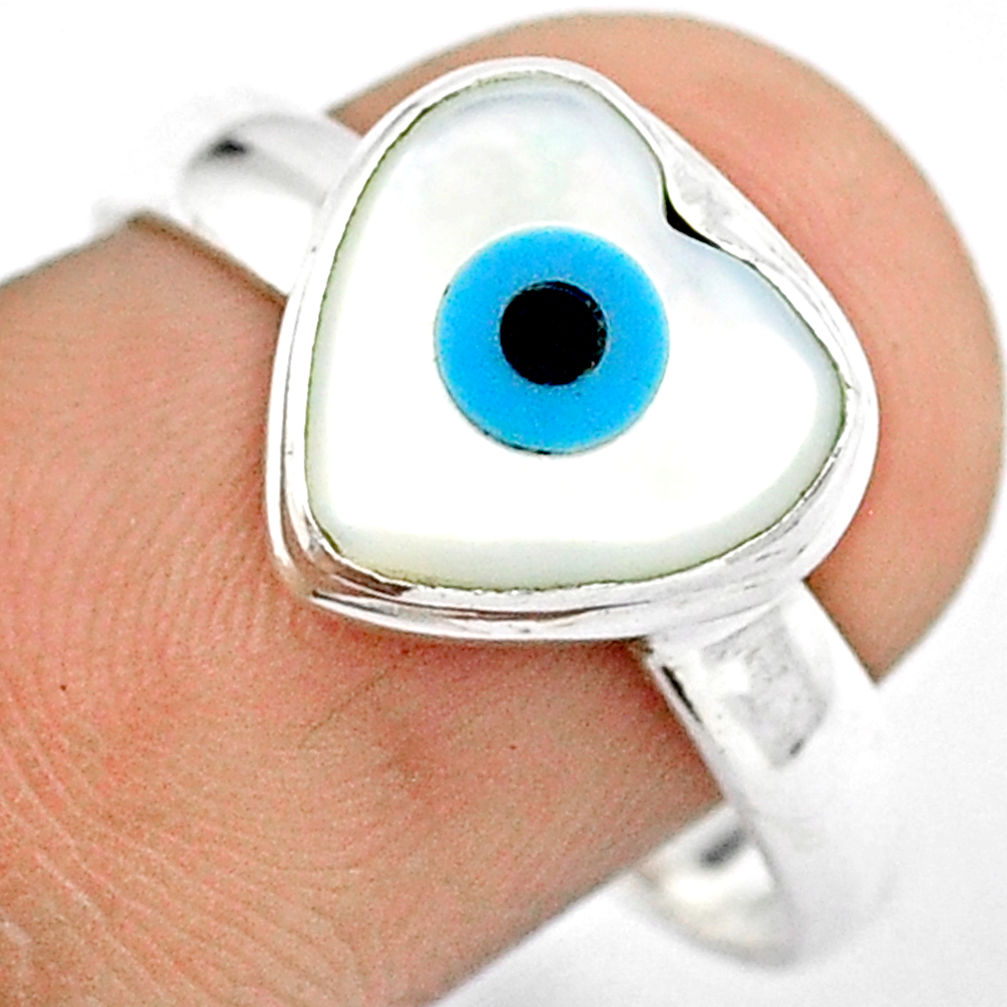 925 silver 5.28cts solitaire blue evil eye talismans heart ring size 9 u26296