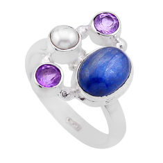 925 silver 5.00cts solitaire blue kyanite amethyst pearl ring size 8.5 n53851