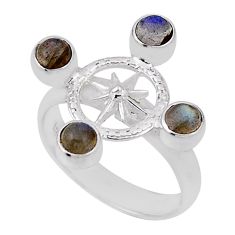 925 silver 2.33cts solitaire blue labradorite dharma wheel ring size 7.5 n31380