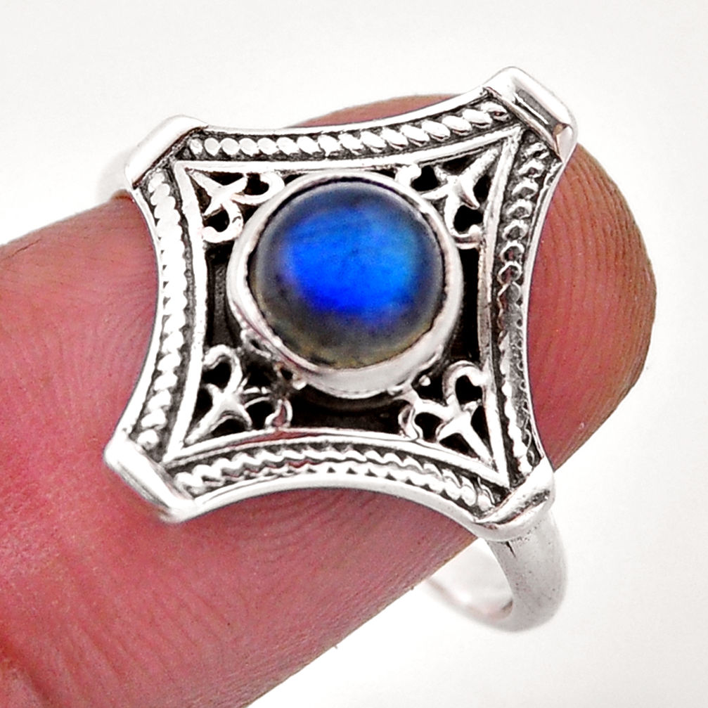 925 silver 0.88cts solitaire blue labradorite round ring jewelry size 9 n53432