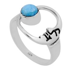 925 silver 0.66cts solitaire blue larimar crescent moon star ring size 6 n45909