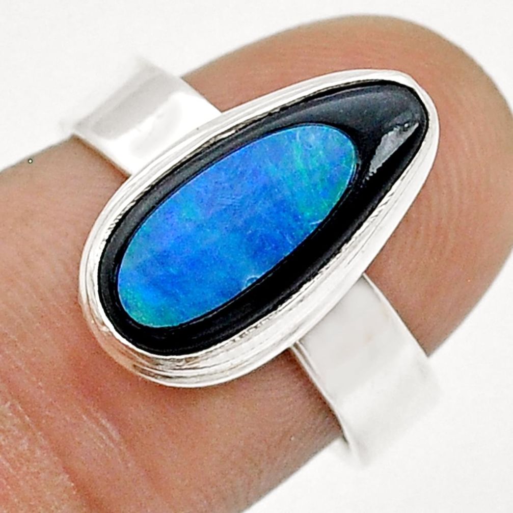 925 silver 4.88cts solitaire blue opal cameo on black onyx ring size 7.5 u74996