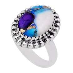 925 silver 7.07cts solitaire blue purple copper turquoise ring size 6.5 n30116