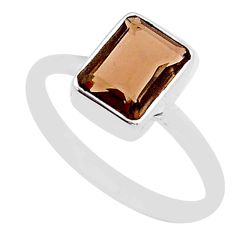 925 silver 3.05cts solitaire brown smoky topaz faceted ring size 9 u90932