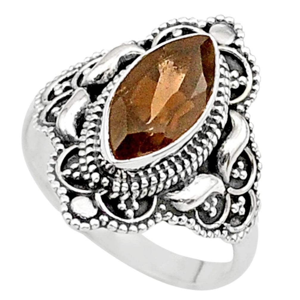 925 silver 4.63cts solitaire brown smoky topaz marquise ring size 8 t27025