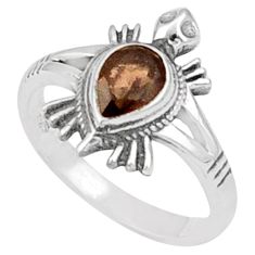 925 silver 1.53cts solitaire brown smoky topaz pear tortoise ring size 7 u4833