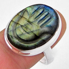 925 silver solitaire carving labradorite hand of god hamsa ring size 9.5 n26219